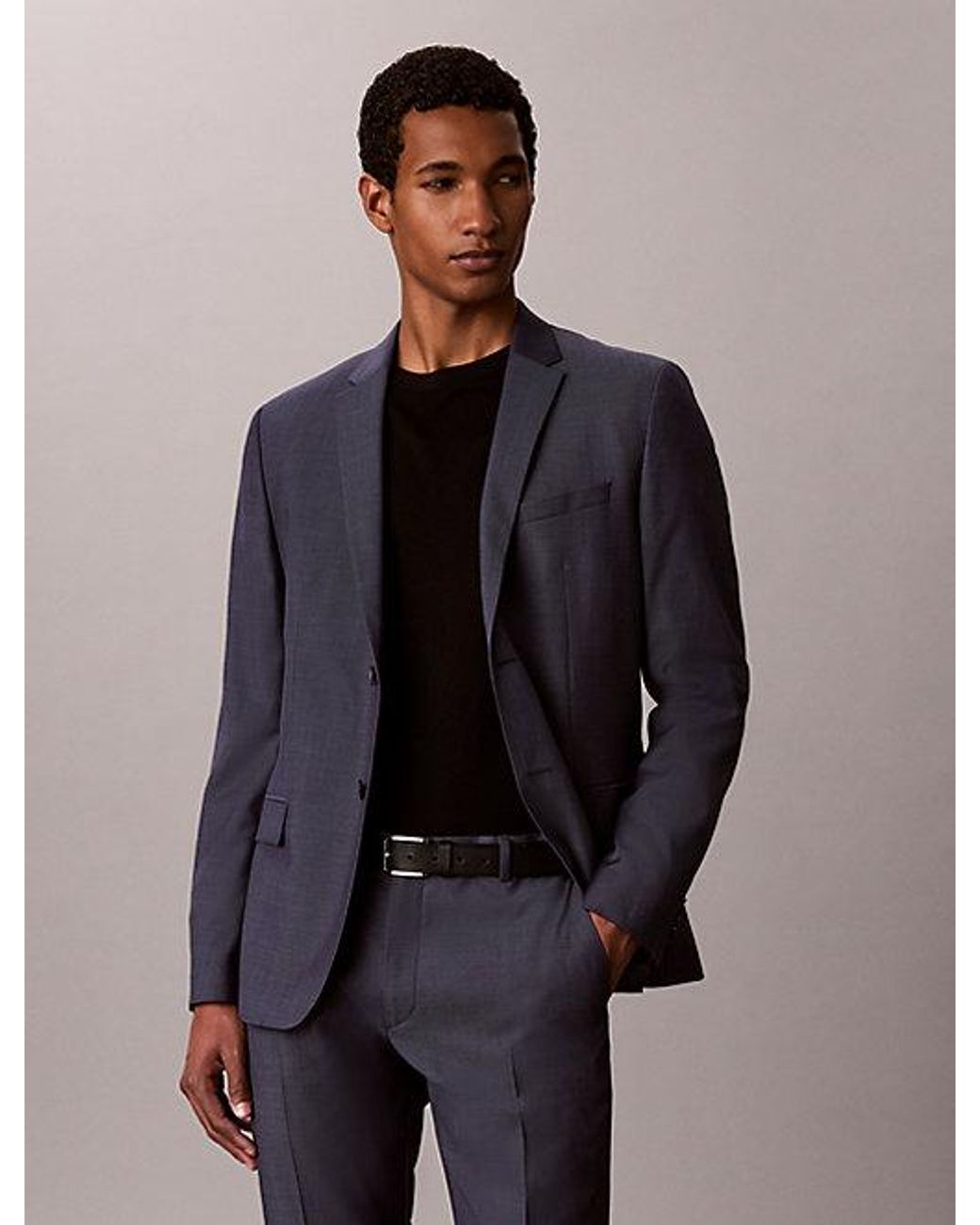 Calvin Klein Blue Slim Wool Textured Blazer for men