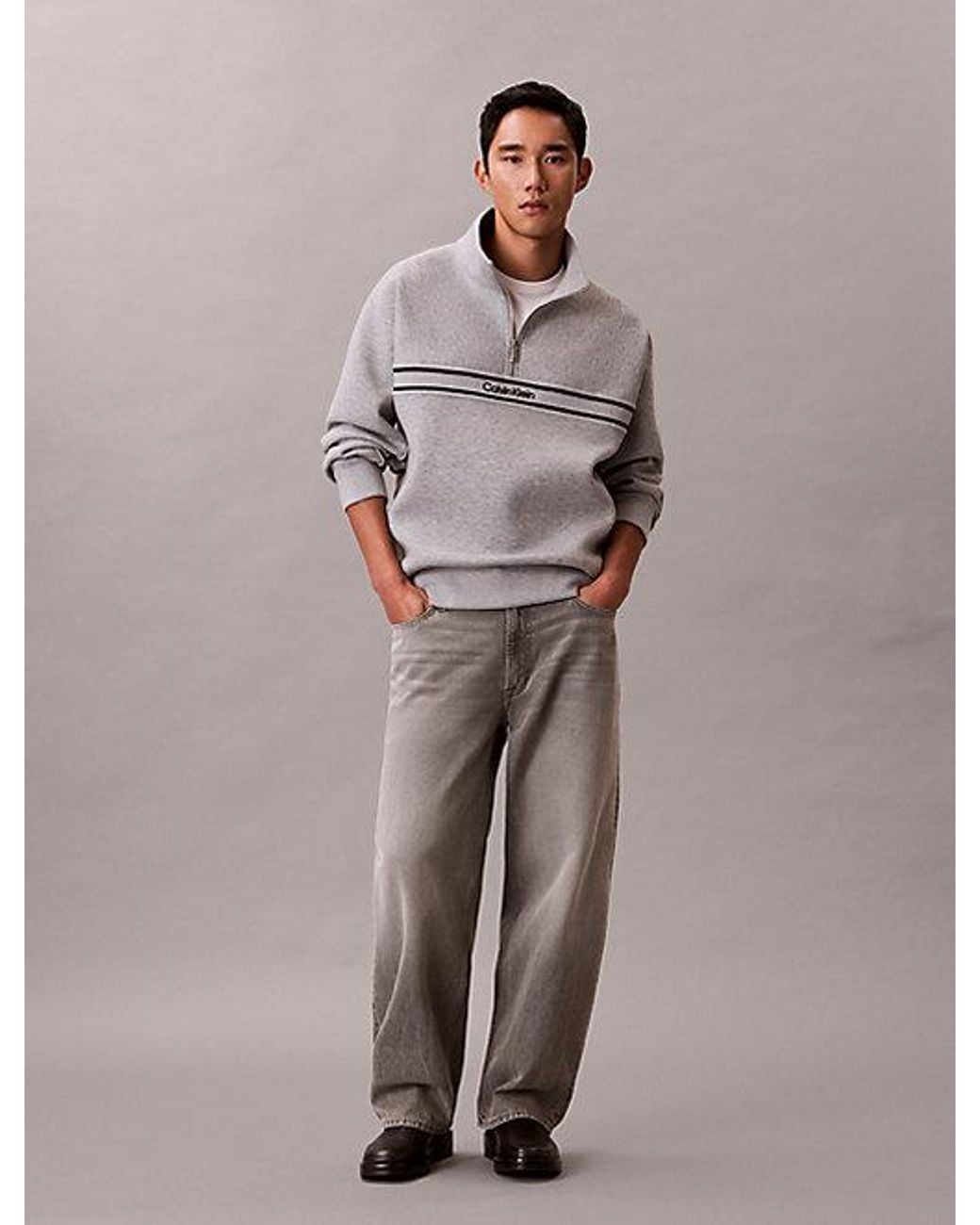 Calvin Klein Brown Jeans Spacer Relaxed Quarter Zip Sweatshirt for men