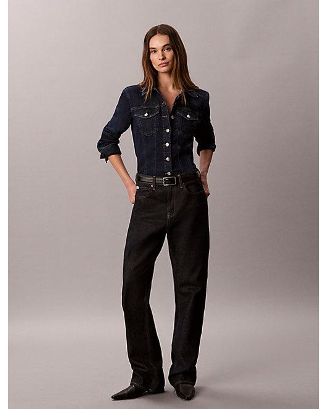 Calvin Klein Blue Jeans Sculpt Denim Trucker Button Down Shirt