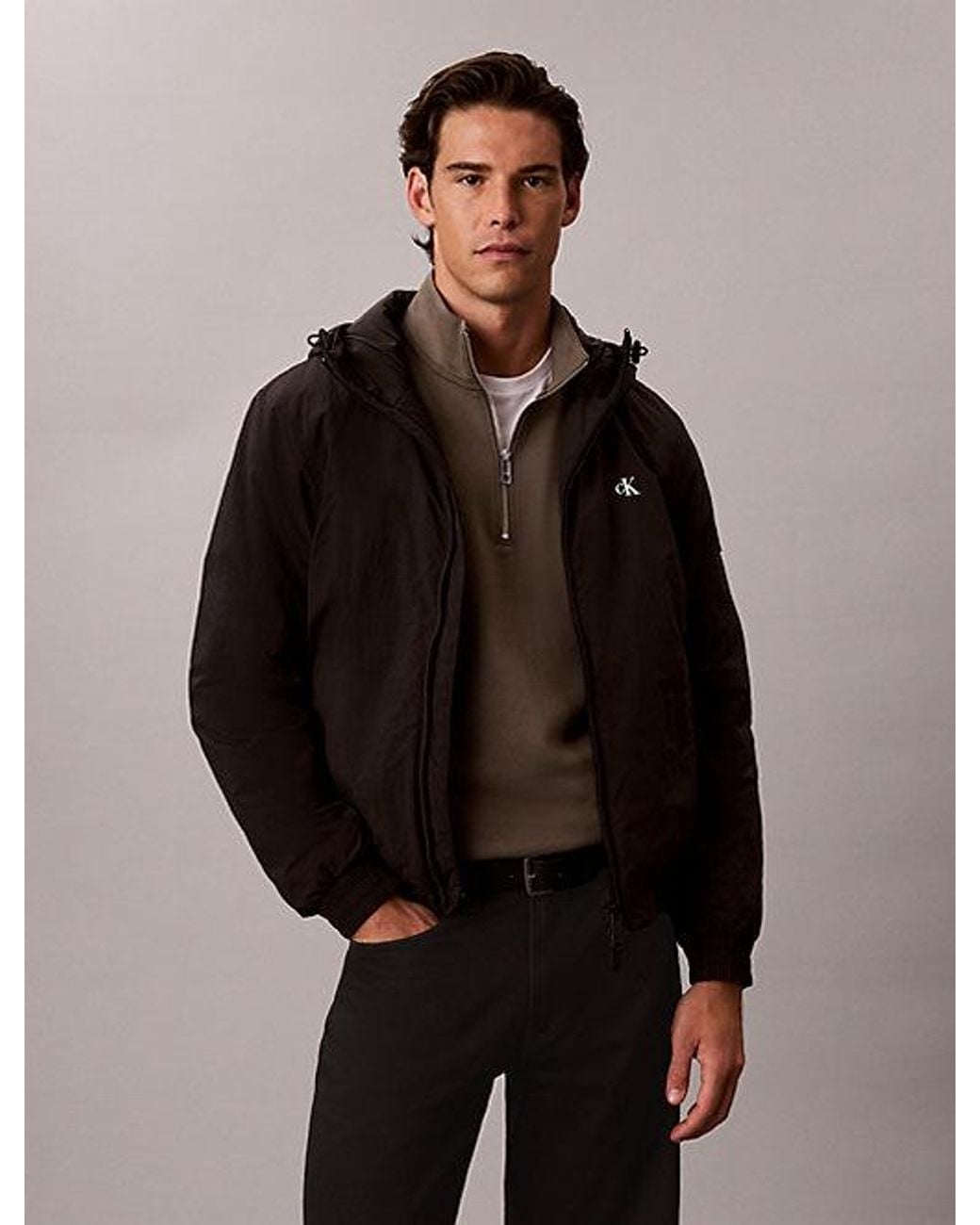 Calvin Klein Black Jeans Padded Hooded Zip Up Jacket for men