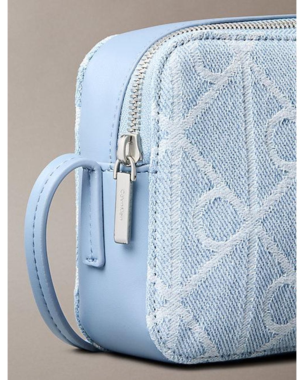 Calvin Klein Blue Denim Allover Emblem Logo Camera Bag