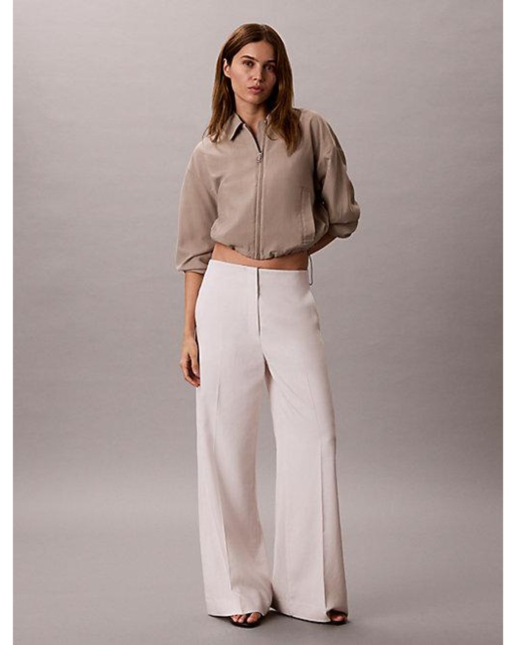 Calvin Klein Brown Lyocell Linen Blend Dress Trousers