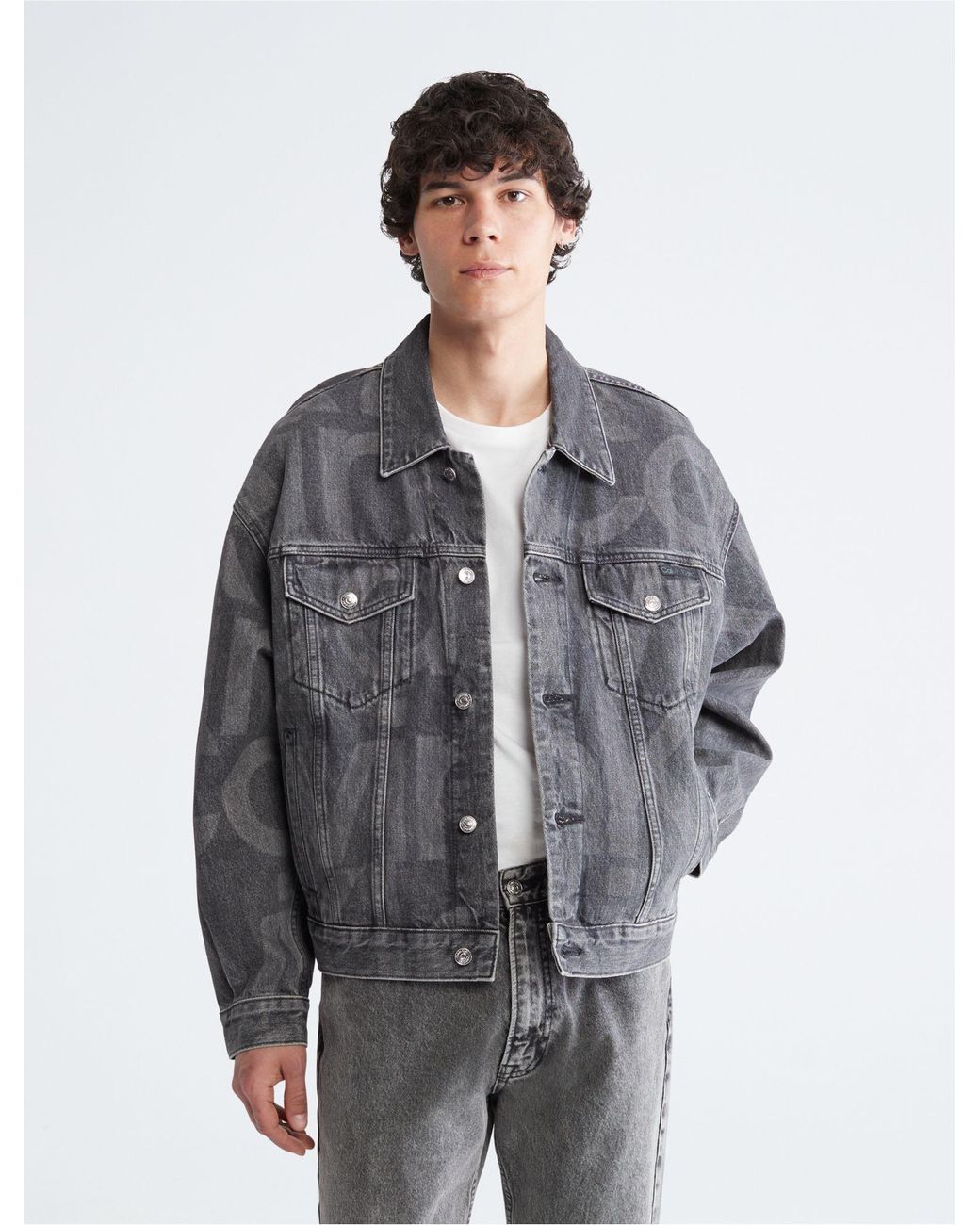 Calvin Klein Classic Trucker Mid Stone Mountain Print Denim Jacket Men Size  S | eBay