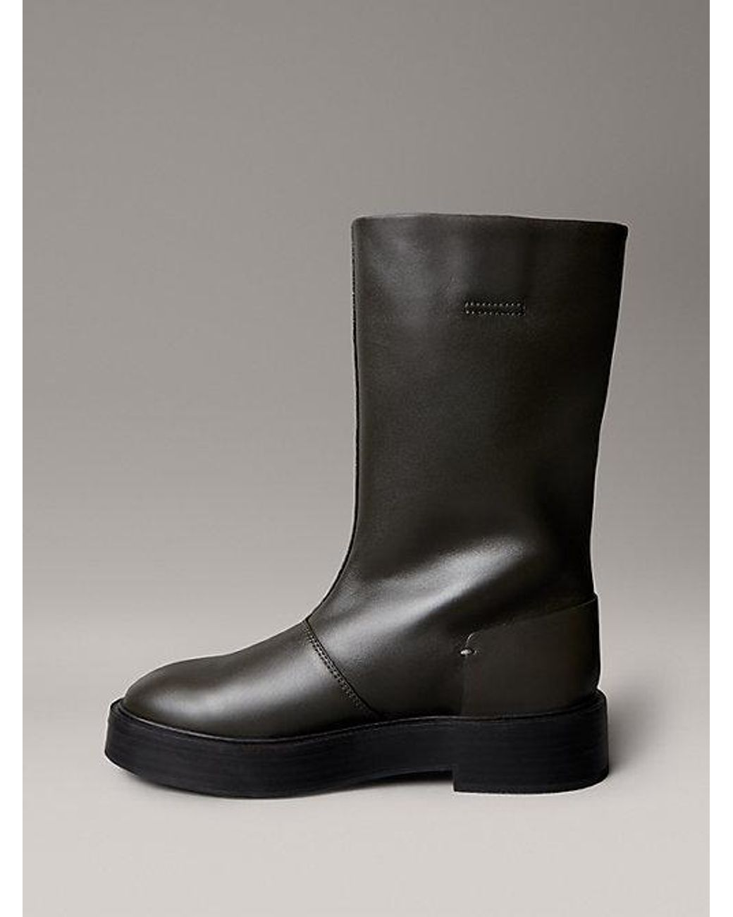Calvin Klein Black Lederboots Mit Blockabsatz