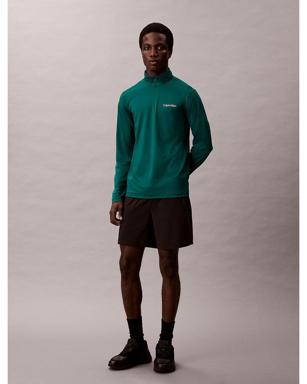 Calvin Klein Green Quick-Dry 1/4 Zip Long Sleeve Technical Top for men