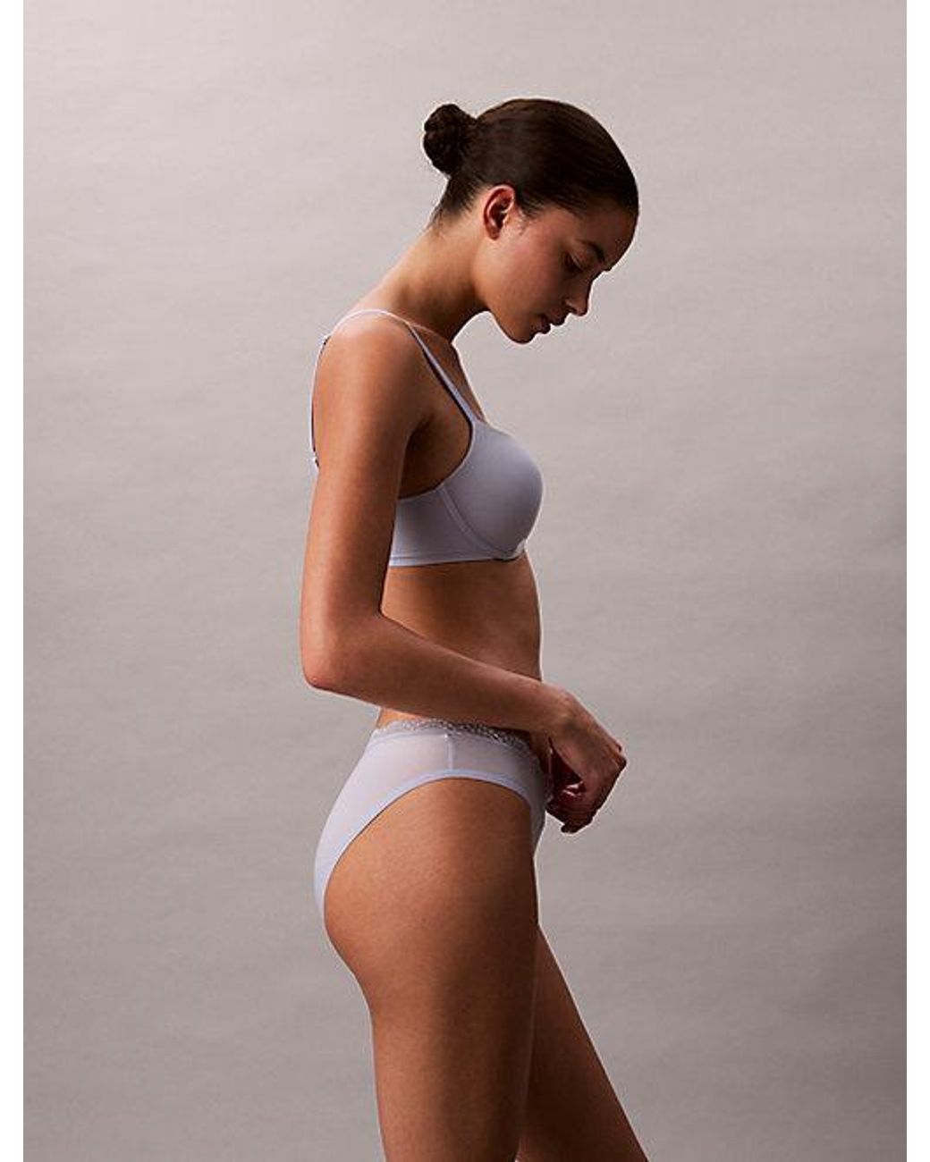 Calvin Klein Brown Bikini Briefs Microfibre Stretch With Lace