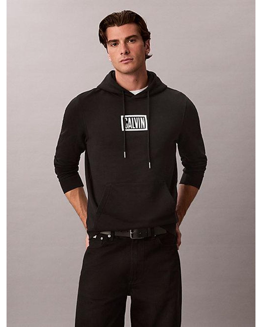 Calvin Klein Black Jeans Cotton Terry Logo Hoodie for men