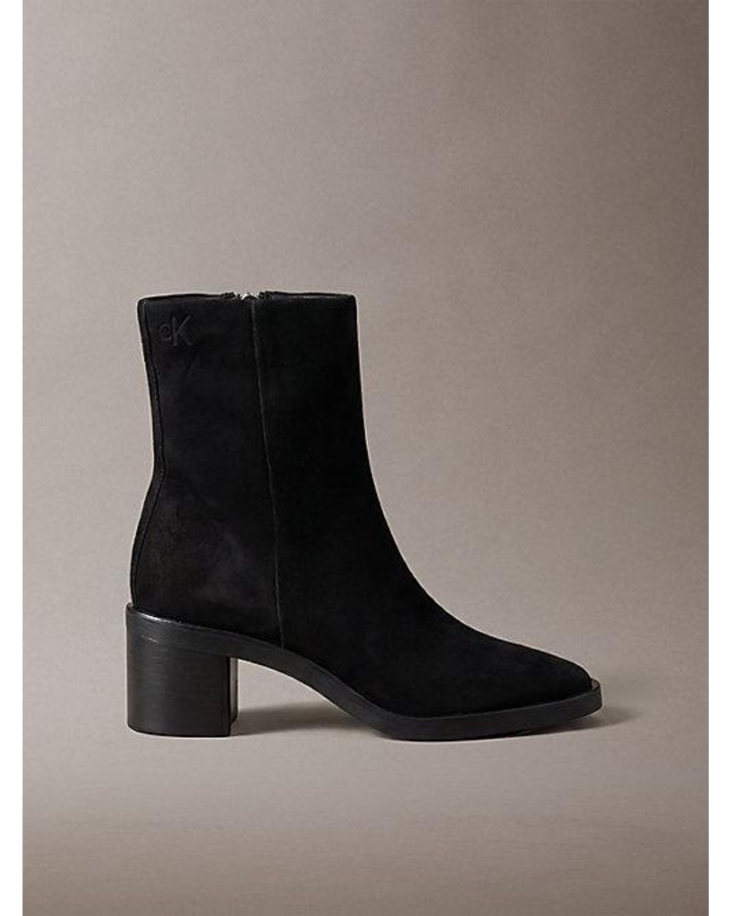 Calvin Klein Black Suede Block Heel Ankle Boots