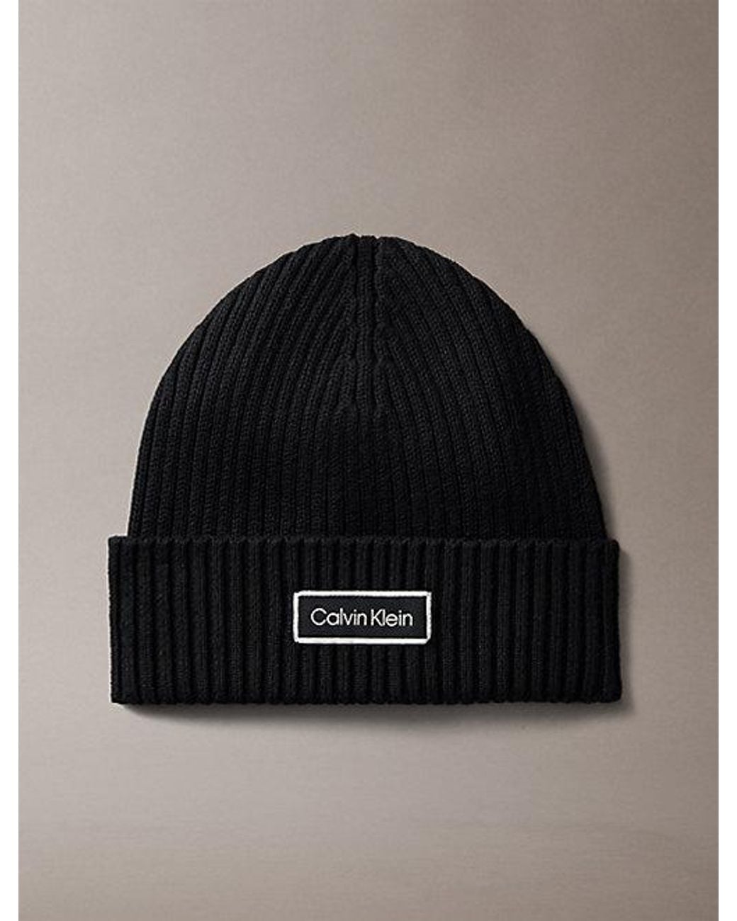 Calvin Klein Black Logo Patch Rib Beanie