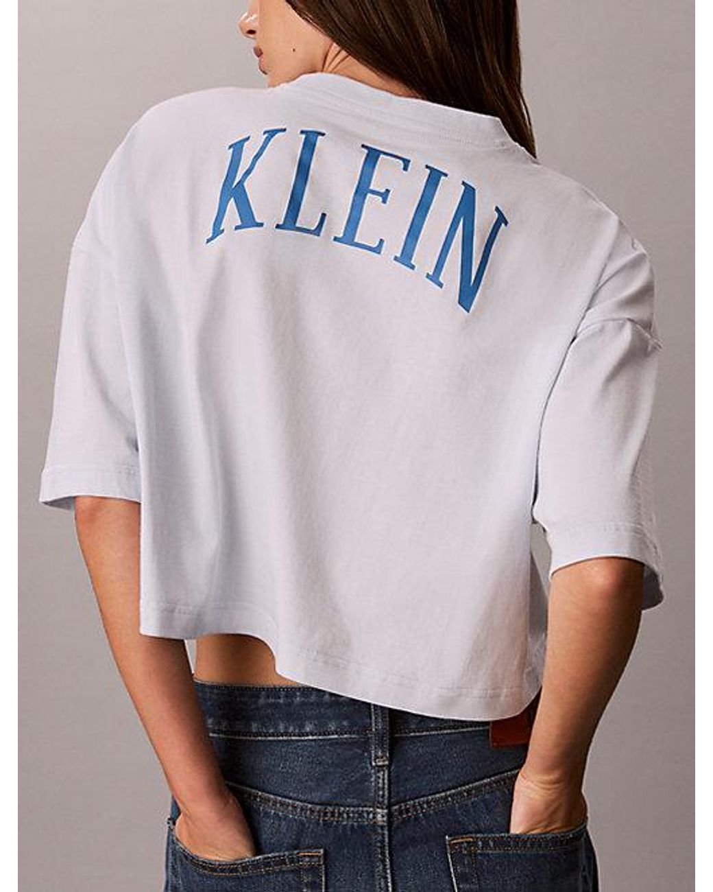Calvin Klein Purple Jeans Cropped Varsity Logo T-Shirt