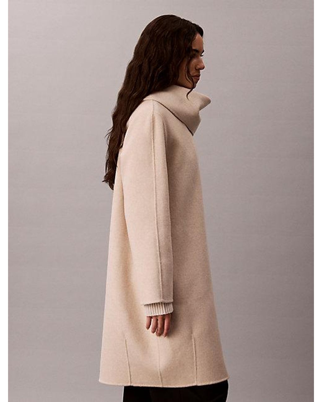 Calvin Klein Natural Wool Blend Coat With Scarf