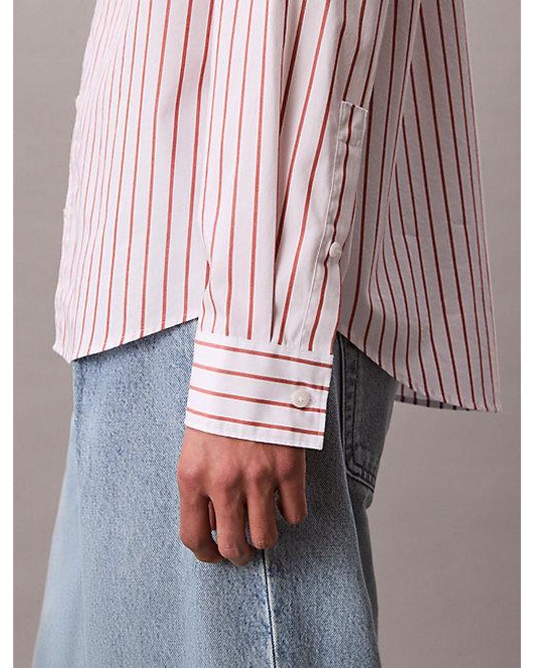 Calvin Klein Pink Cotton Poplin Striped Shirt for men
