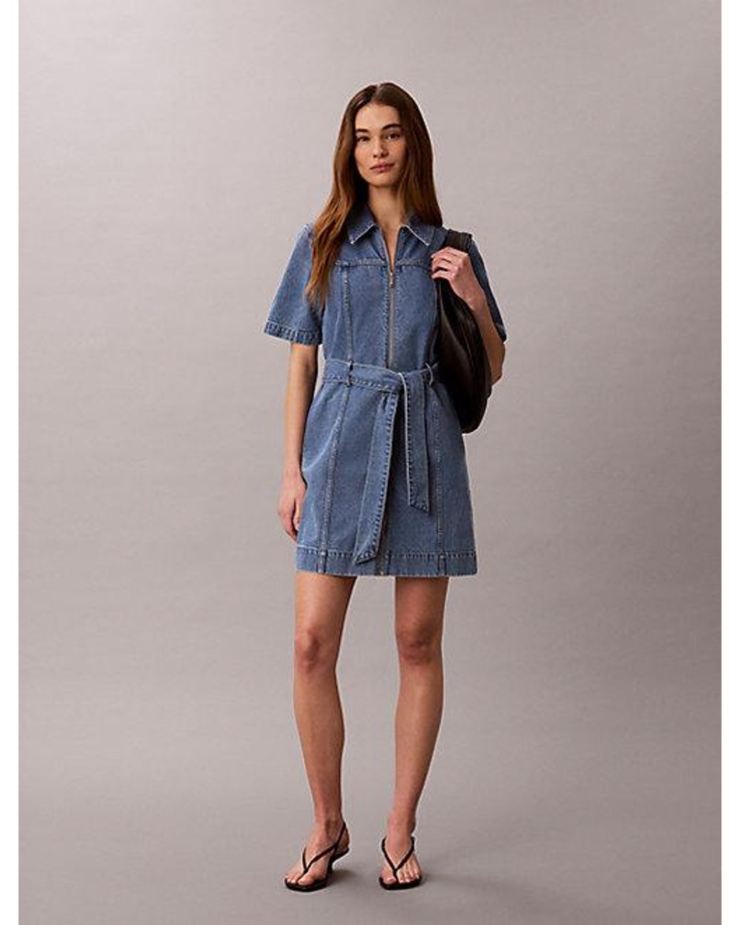 Calvin Klein Blue Jeans Belted Denim Shirt Dress