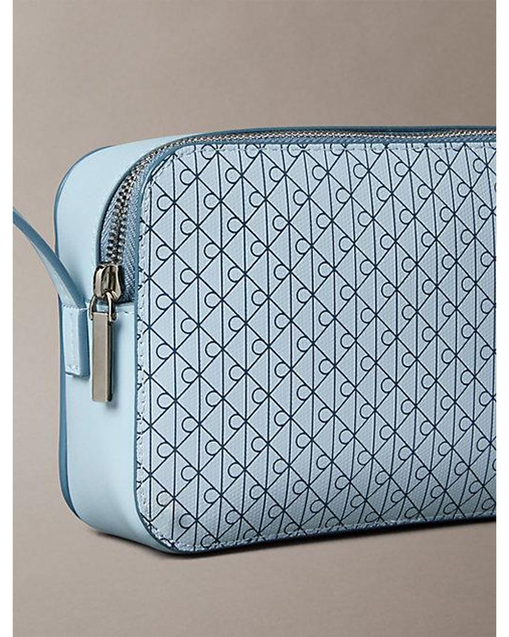 Calvin Klein Blue Allover Emblem Logo Camera Bag