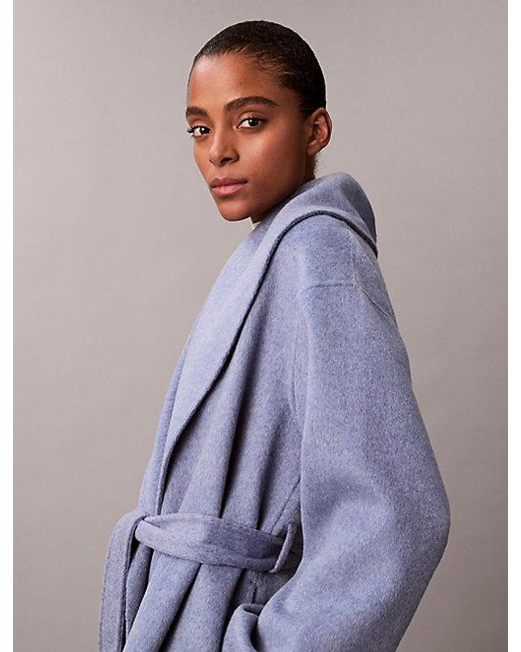 Calvin Klein Purple Double Faced Wool Blend Shawl Collar Coat