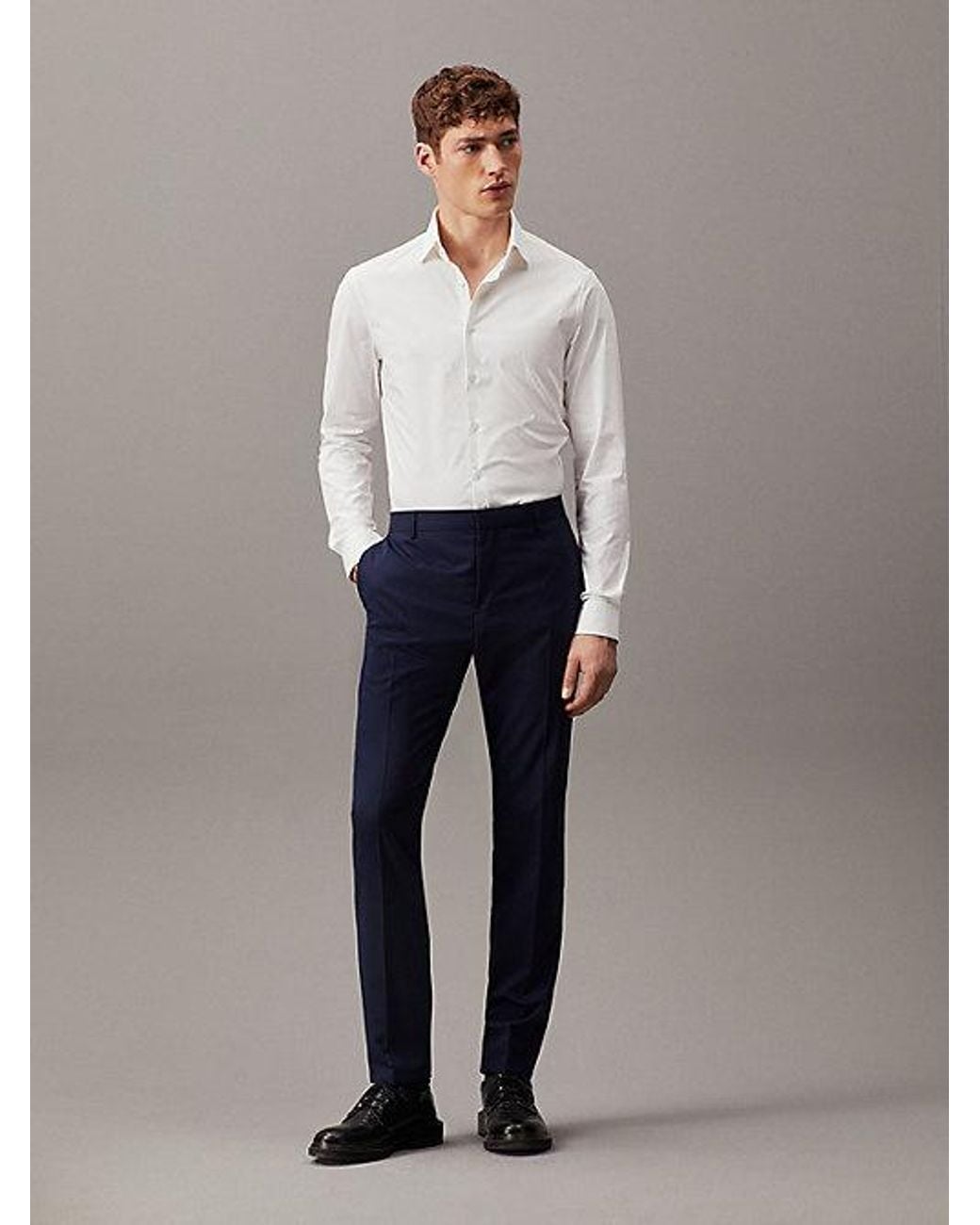 Calvin Klein Blue Slim Wool Stretch Suit Trousers for men