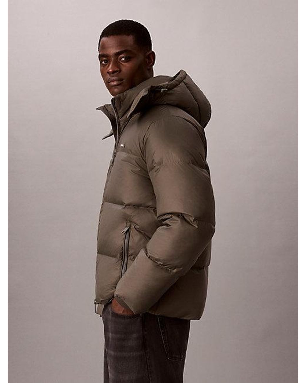 Calvin Klein Brown Hooded Puffer Jacket for men