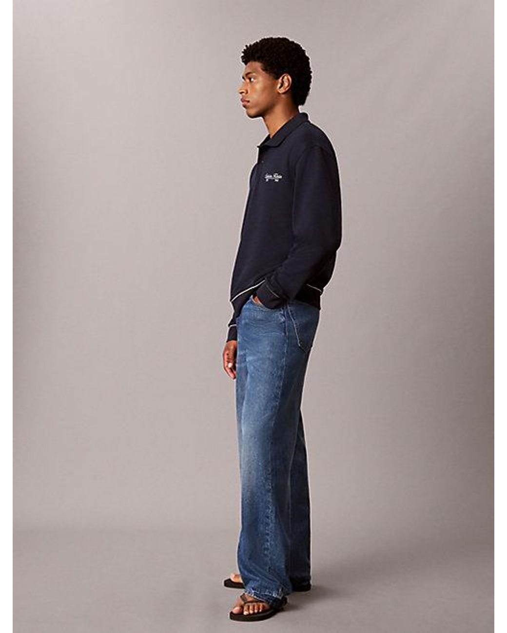 Calvin Klein Blue Jeans Embroidered Logo Polo Sweatshirt for men