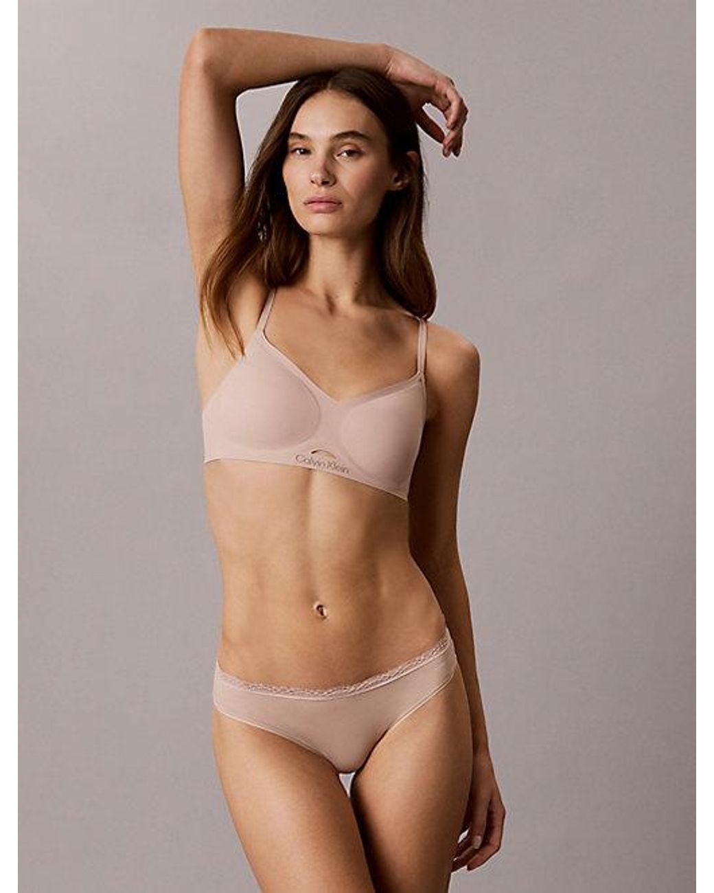 Calvin Klein Natural Bikini Briefs Microfibre Stretch With Lace
