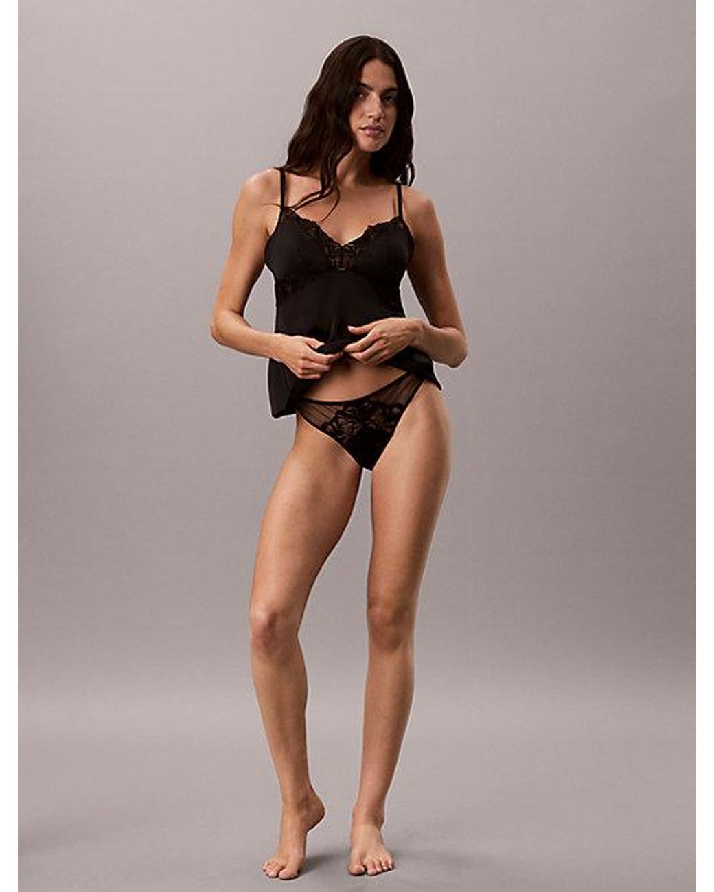 Calvin Klein Black Thong Ck Lace Floral