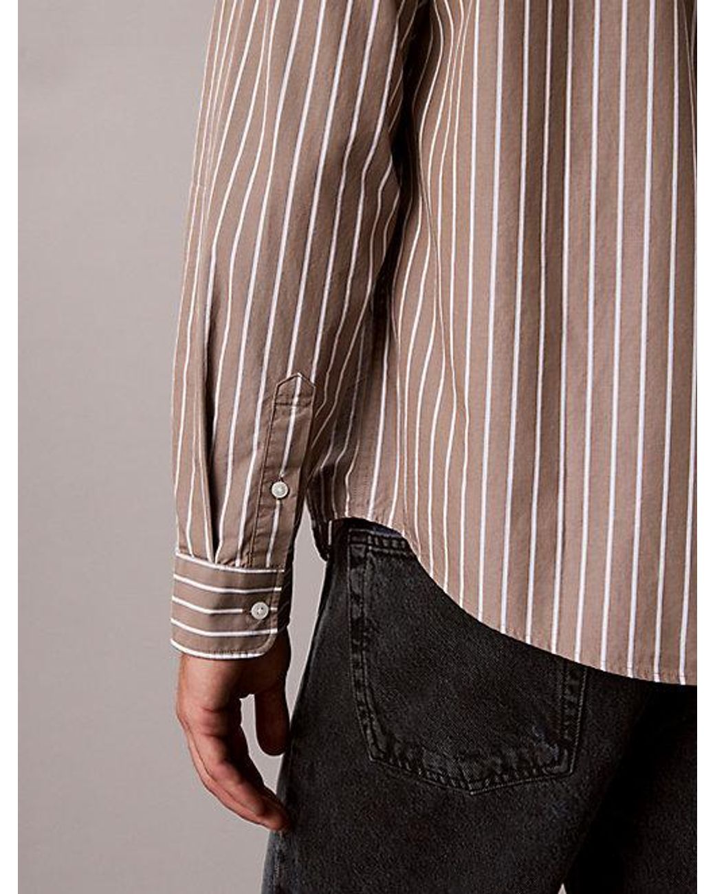 Calvin Klein Gray Jeans Relaxed Cotton Poplin Stripe Shirt for men