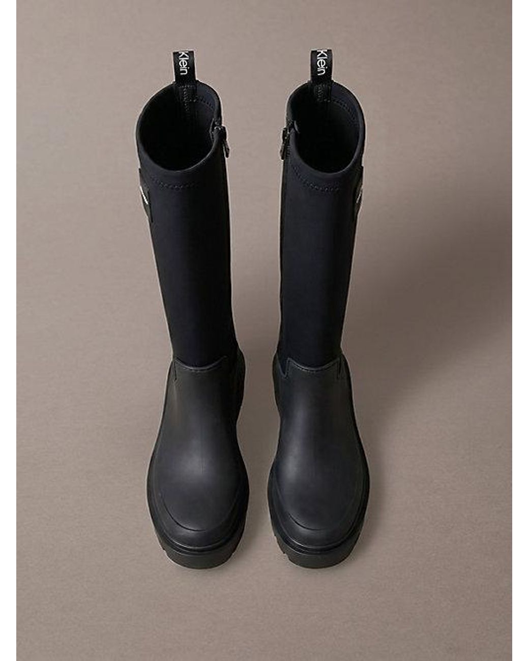 Calvin Klein Black Knee High Flexible Lug Sole Rainboots