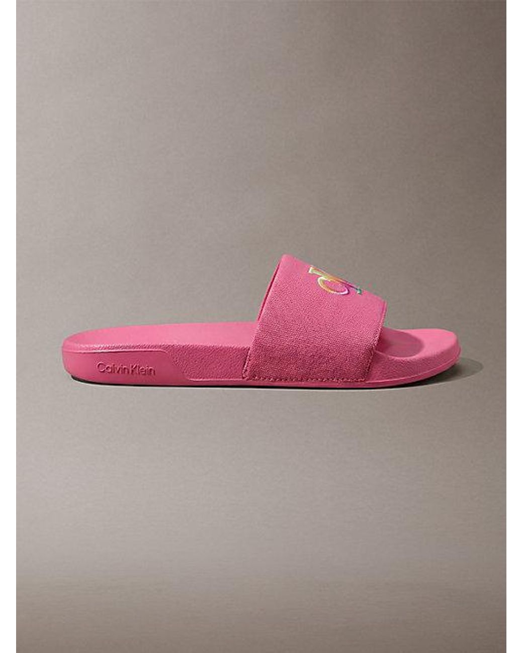 Calvin Klein Pink Canvas Contoured Logo Sliders Pride