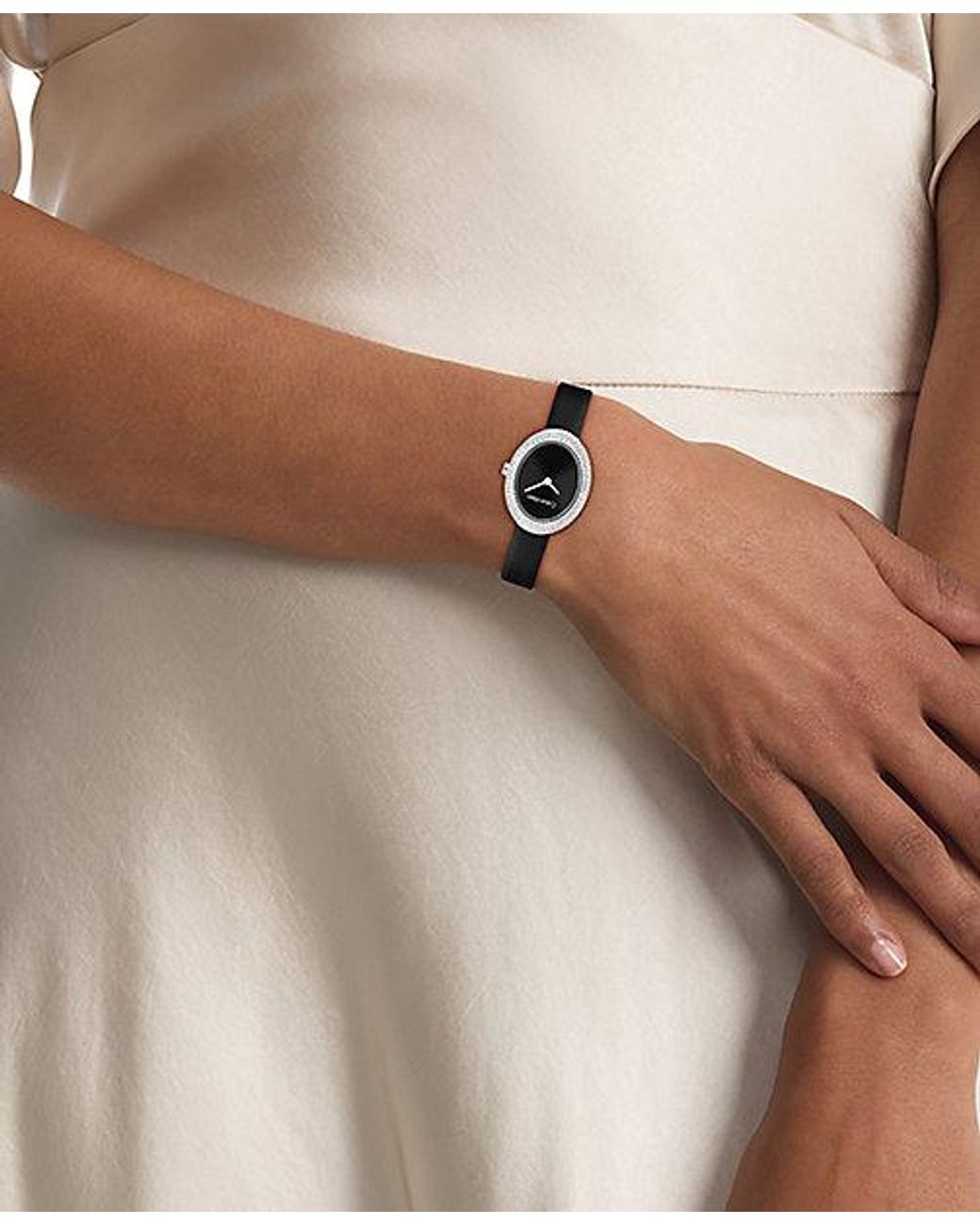 Calvin Klein White Oval Crystal Leather Strap Watch