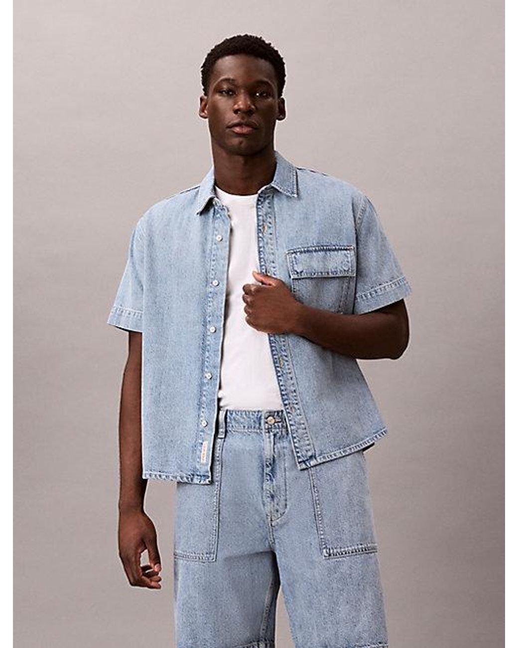 Calvin Klein Blue Jeans Denim Short Sleeve Utility Shirt for men