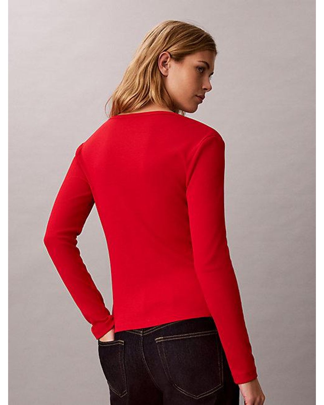 Calvin Klein Red Jeans Woven Monologo Rib Cardigan