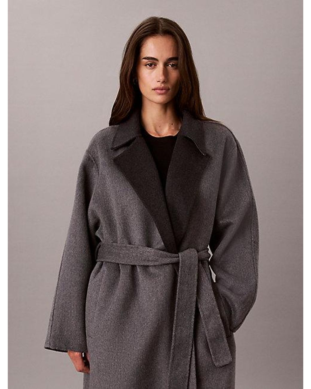 Calvin Klein Multicolor Melange Wool Blend Wrap Coat