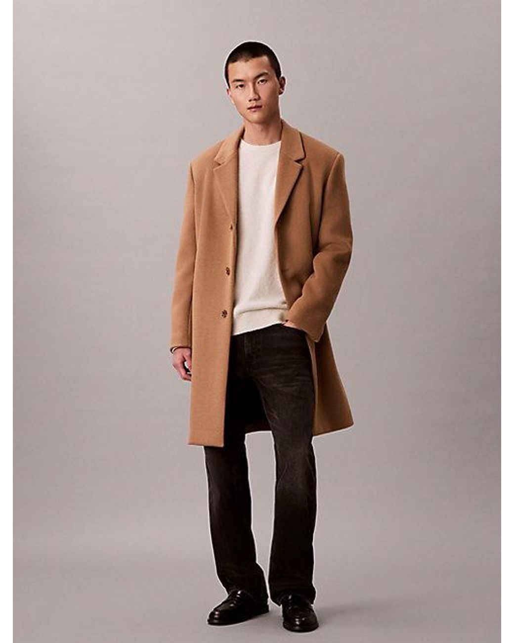 Calvin Klein Natural Wool Blend Overcoat for men