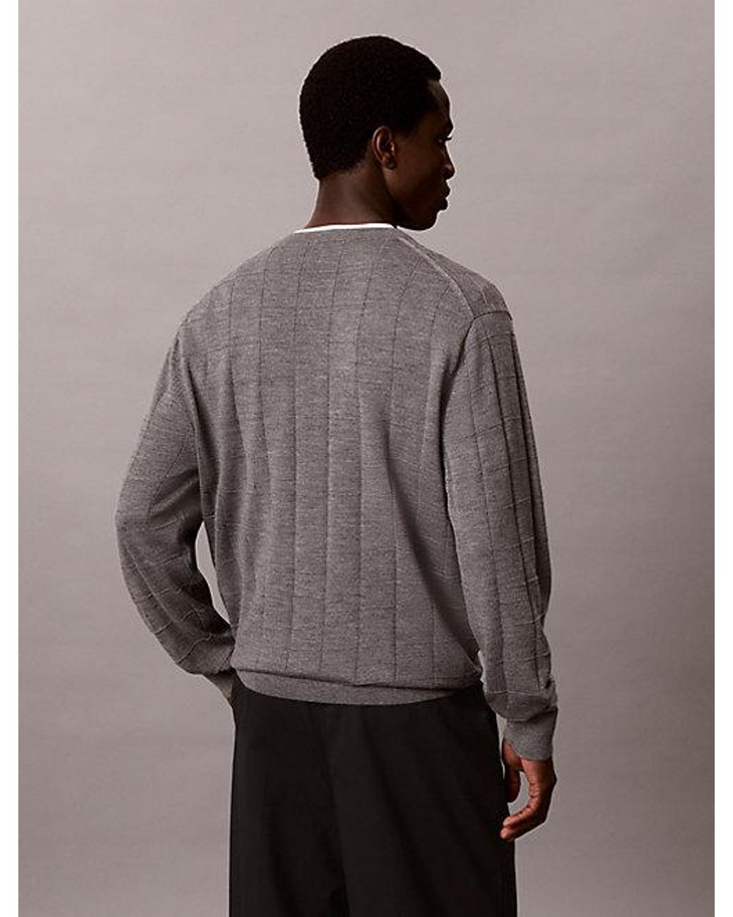 Calvin Klein Gray Merino Wool Grid Jumper for men