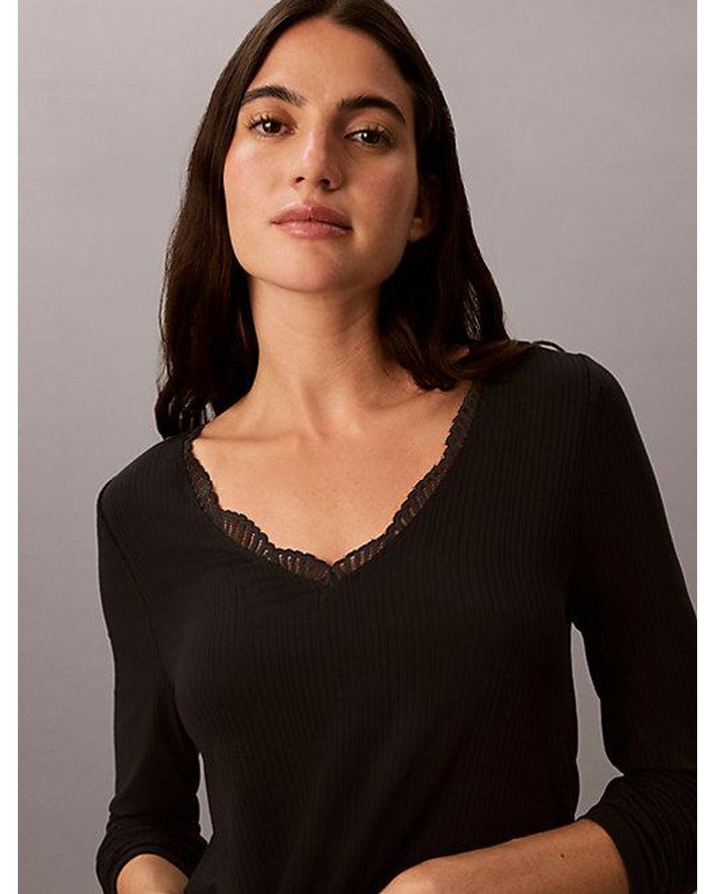 Calvin Klein Black Pyjama Top Ultra Soft Modal Rib