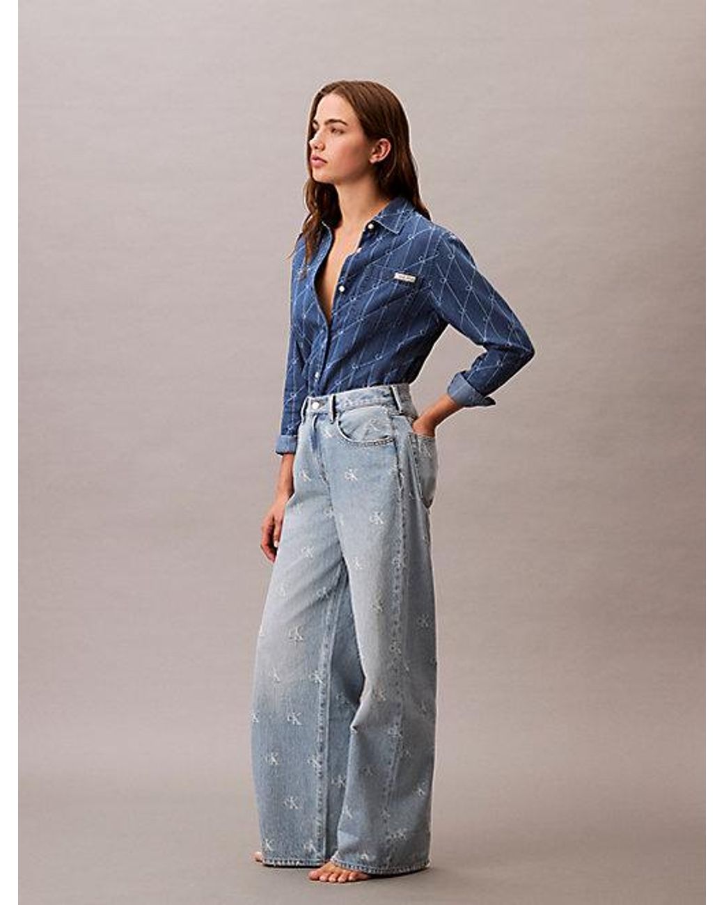 Calvin Klein Blue Jeans Wide Leg Logo Jeans