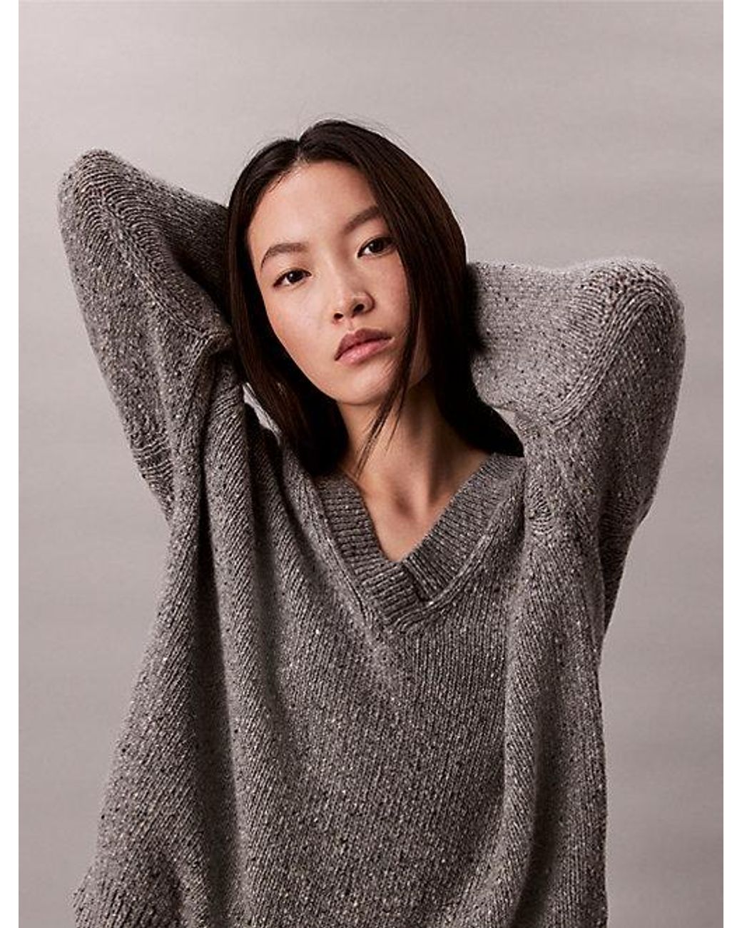 Calvin Klein Gray Jeans Chunky Relaxed V Neck Jumper