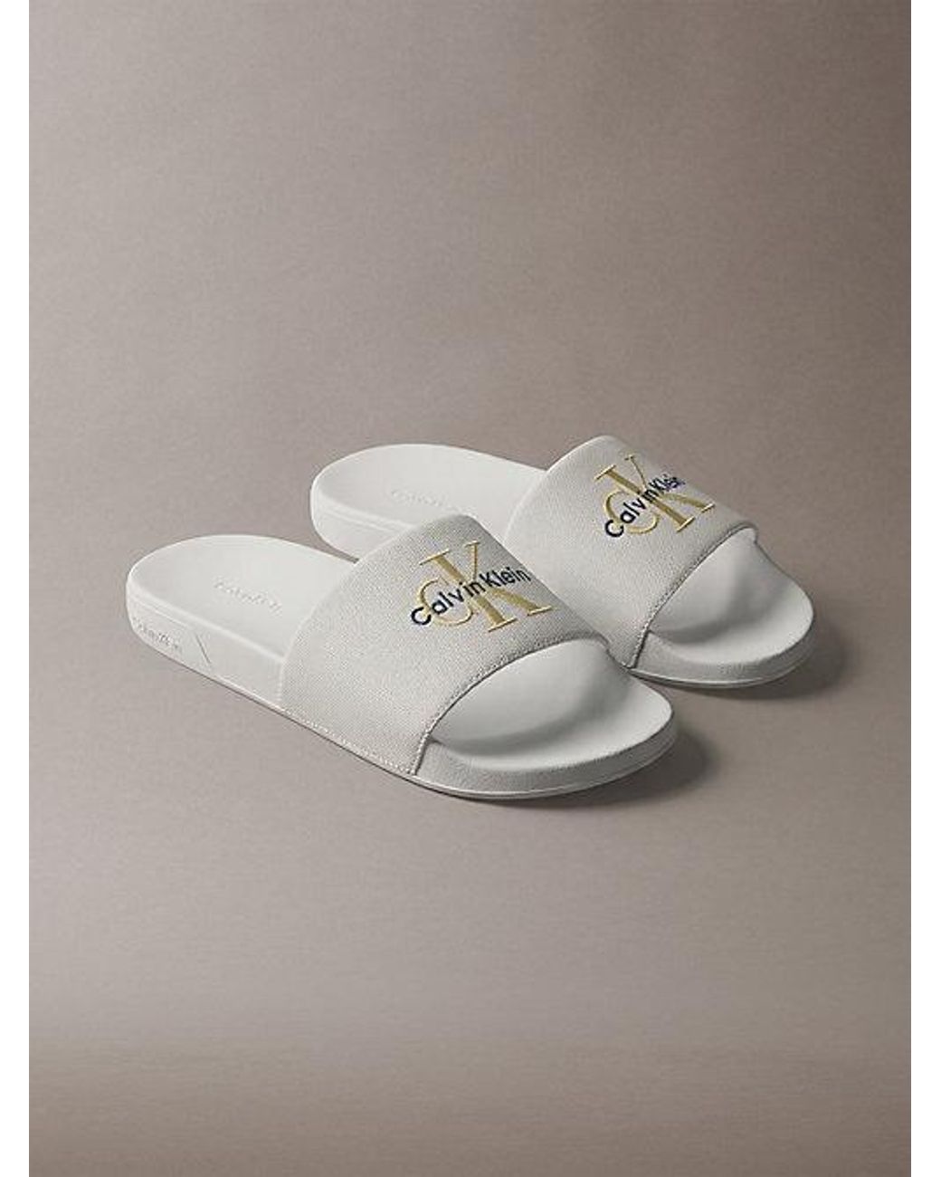 Calvin Klein Gray Canvas Contoured Logo Sliders