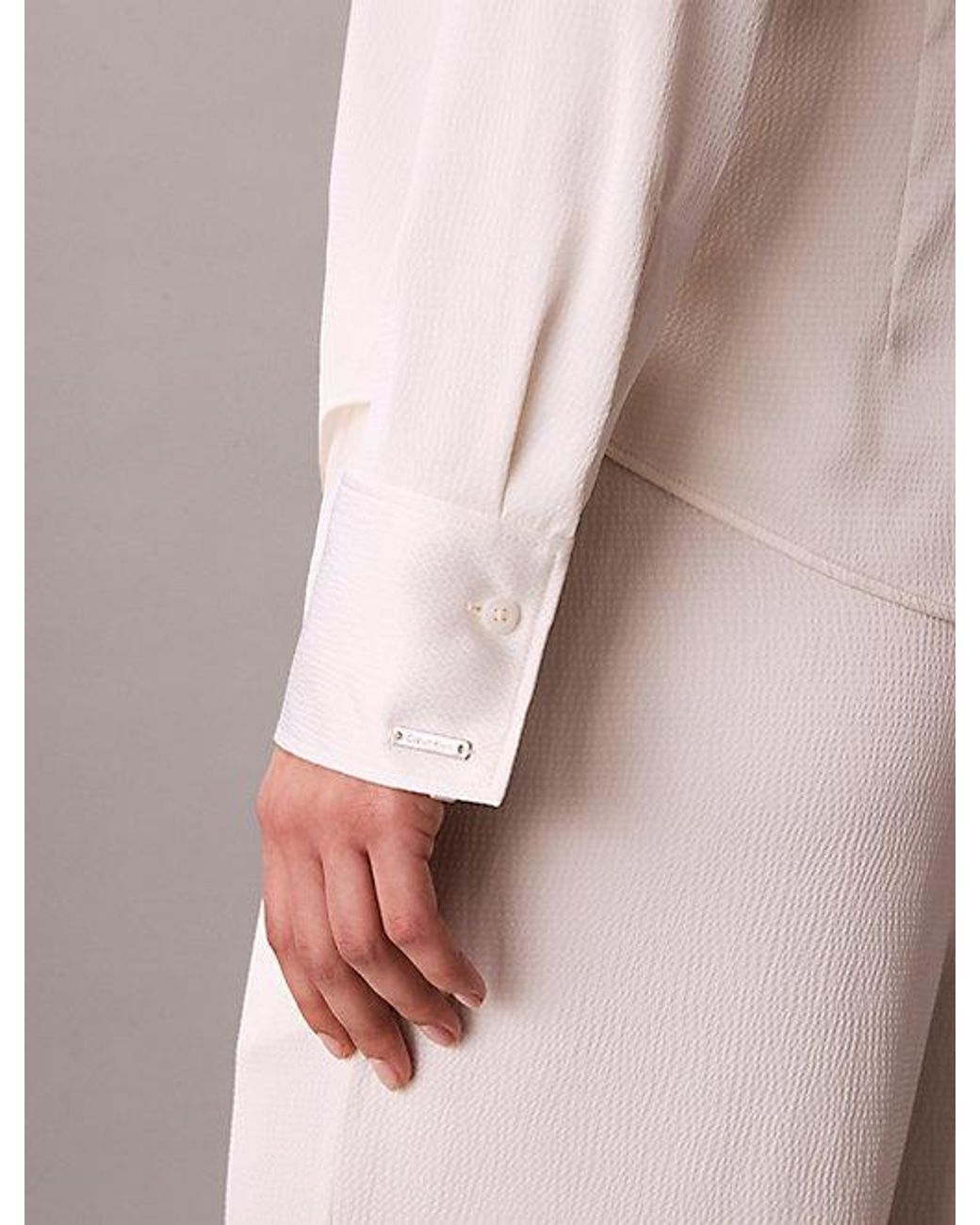 Calvin Klein Pink Hammered Satin Fitted Shirt