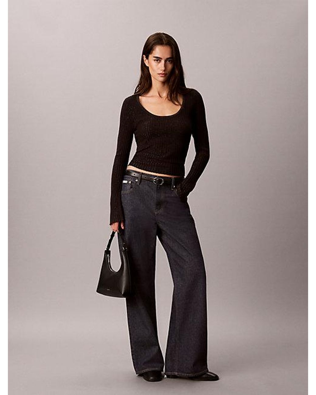 Calvin Klein Black Slim Shiny Ribbed Jumper