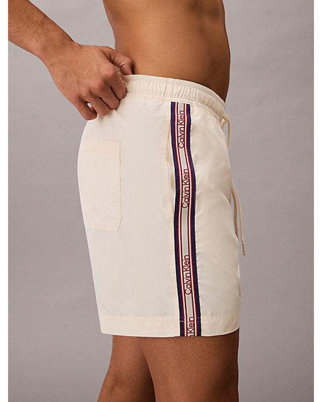 Calvin Klein White Medium Drawstring Swim Shorts Ck Icon for men