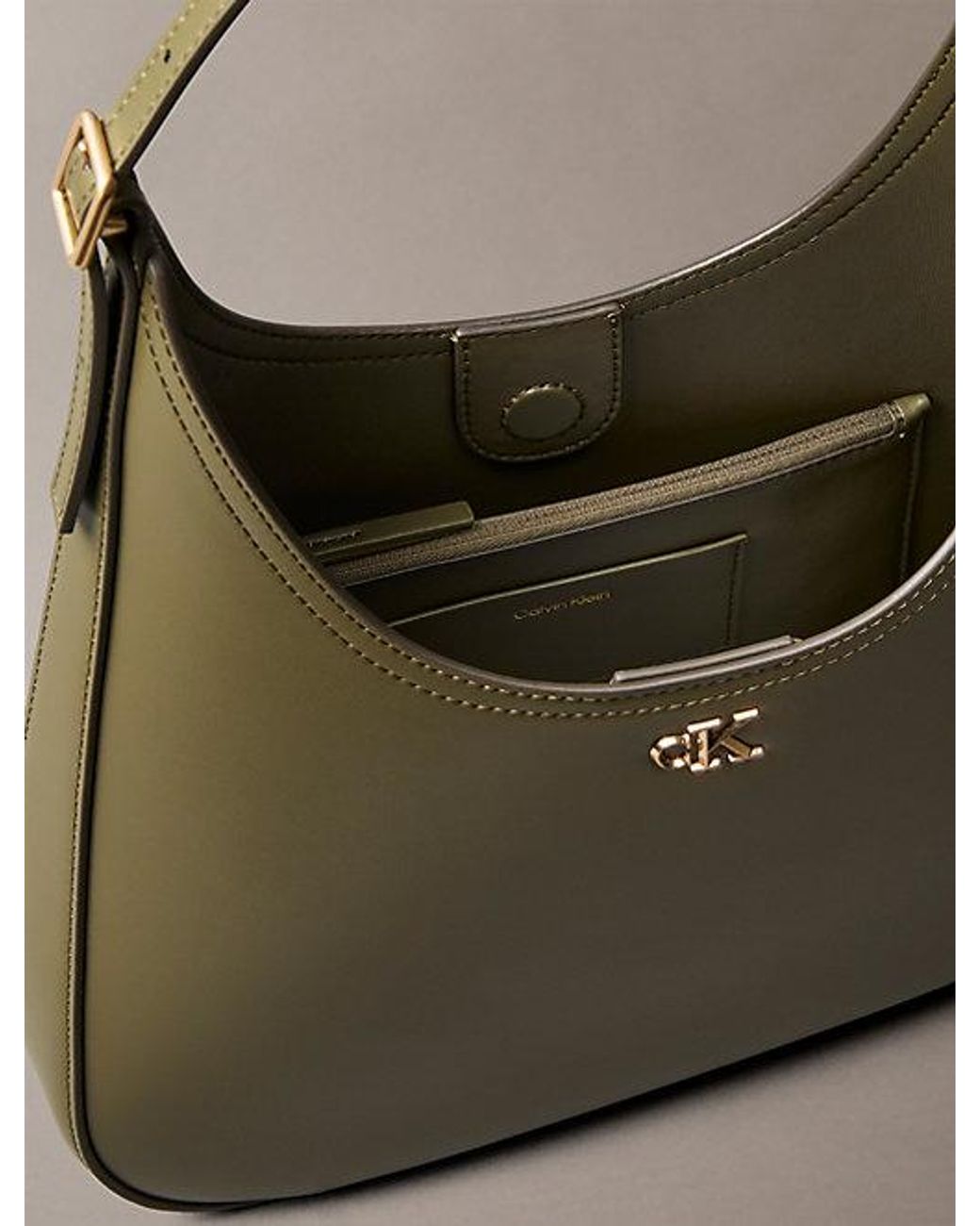 Calvin Klein Green Monogram Hardware Curved Shoulder Bag