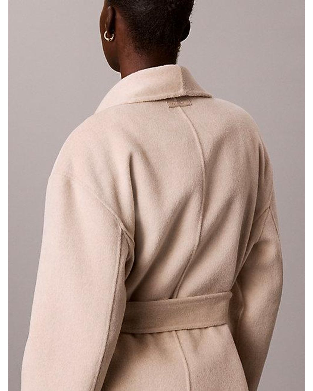 Calvin Klein Natural Wool Blend Shawl Collar Wrap Coat