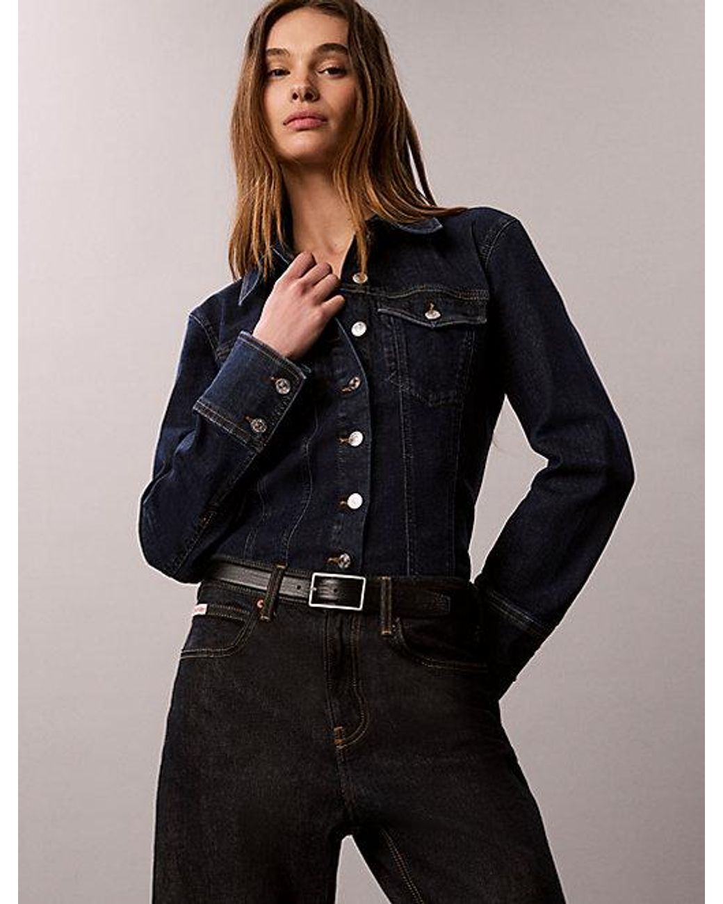 Calvin Klein Blue Jeans Sculpt Denim Trucker Button Down Shirt