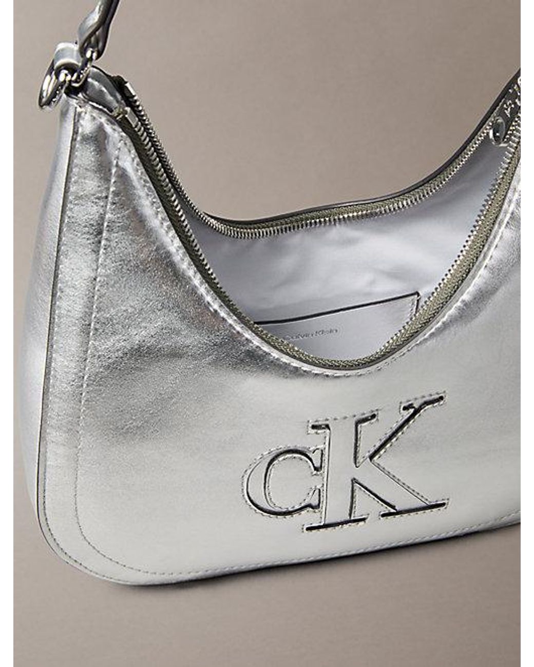 Calvin Klein Gray Metallic Monogram Crossbody Shoulder Bag