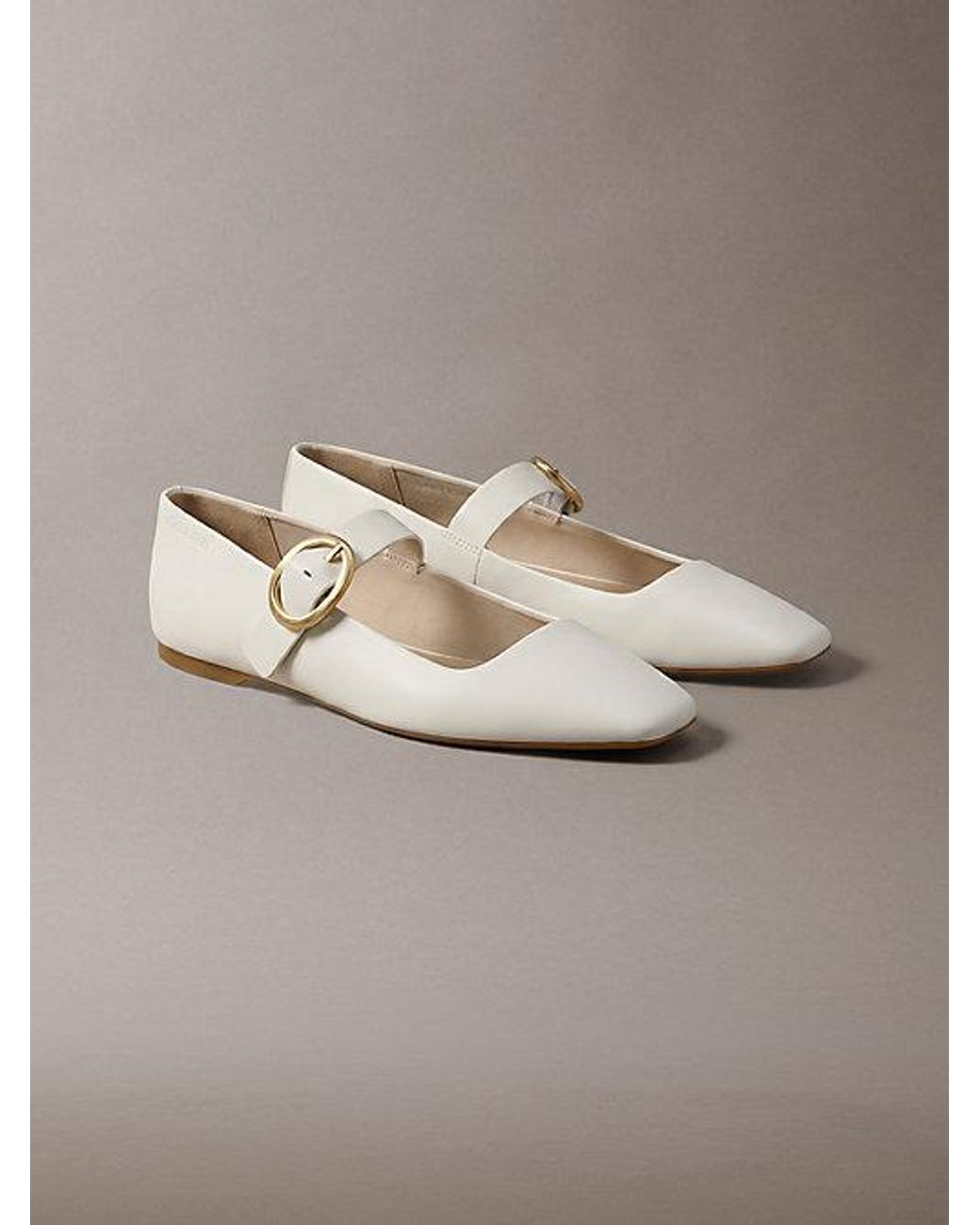 Calvin Klein Gray Leather Mary Jane Ballerinas