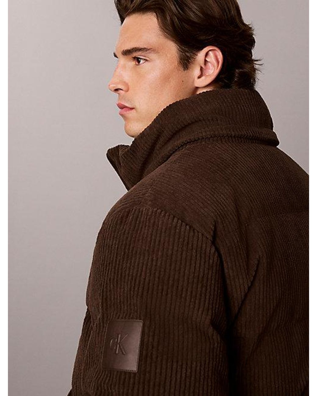 Calvin Klein Brown Jeans Corduroy Hooded Down Puffer Jacket for men