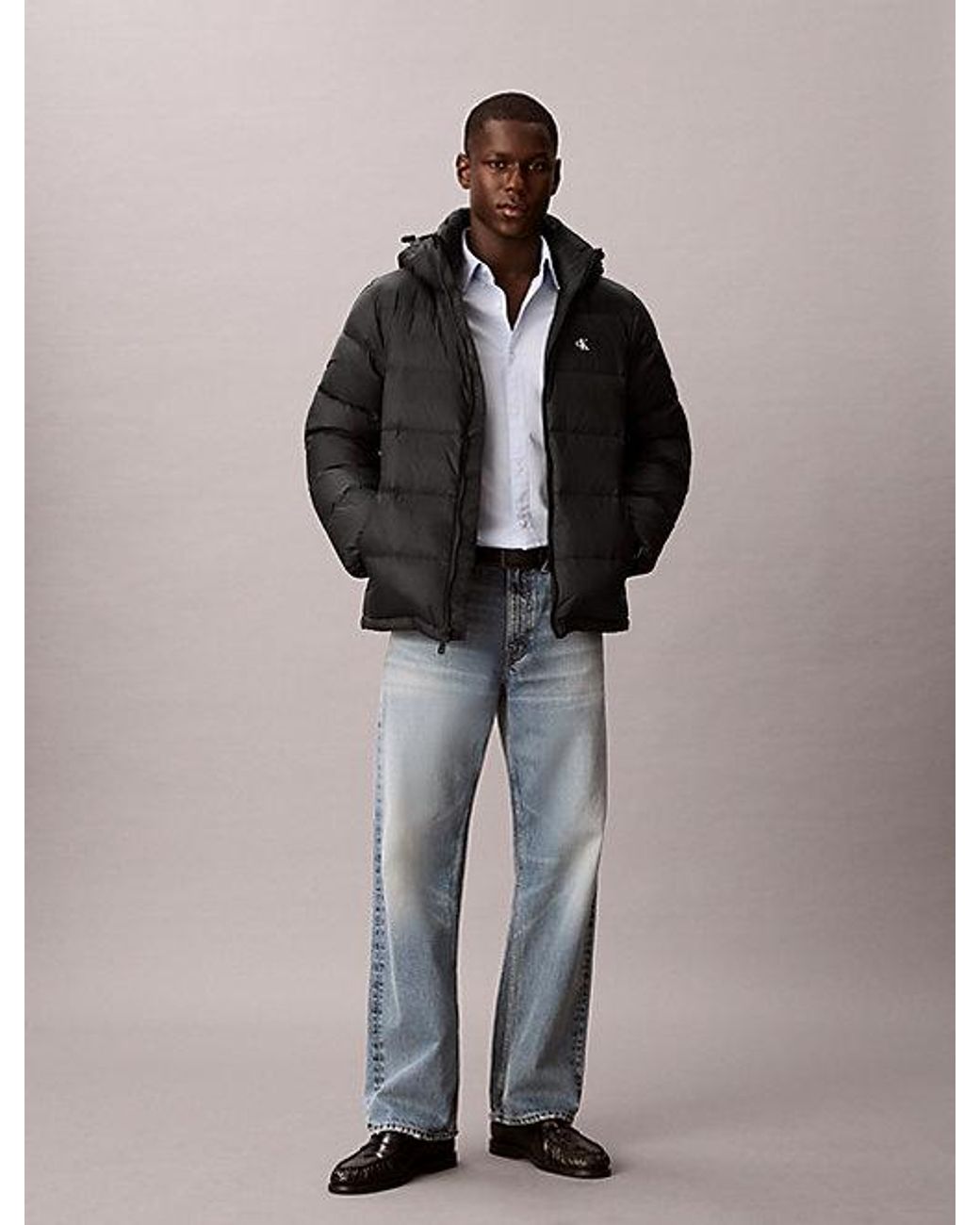 Calvin Klein Black Jeans Hooded Down Puffer Jacket for men