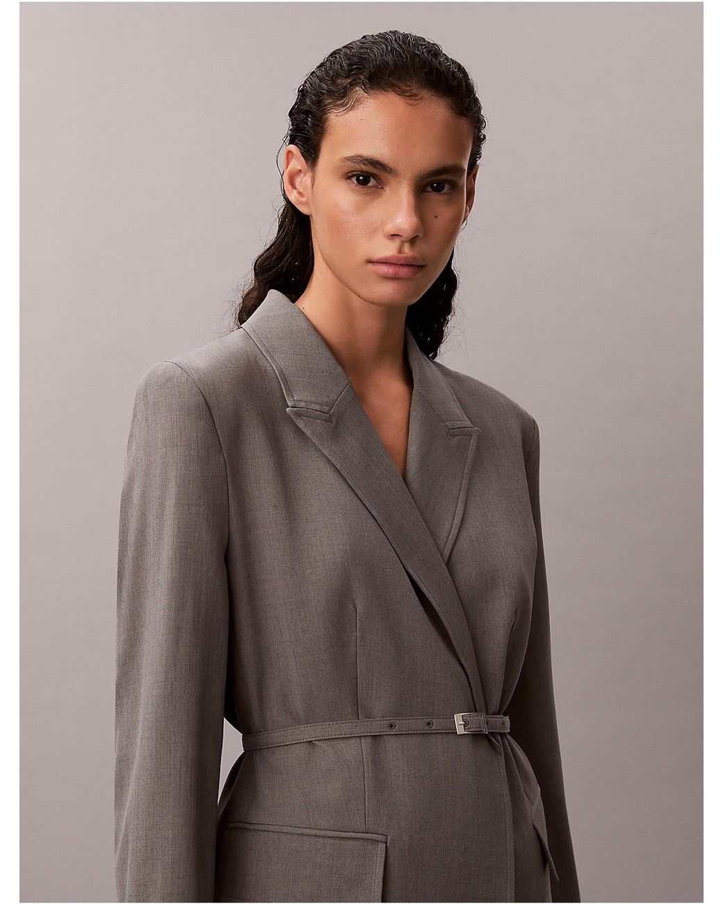 Calvin Klein Brown Stretch Belted Blazer