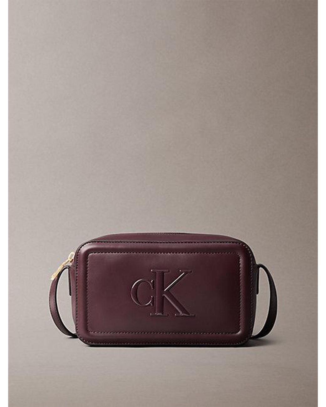 Calvin Klein Brown Signature Monogram Crossbody Camera Bag