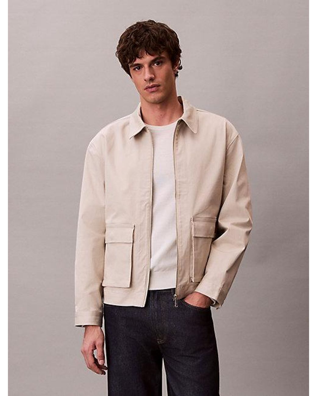 Calvin Klein Gray Jeans Cotton Stretch Utility Relaxed Jacket for men